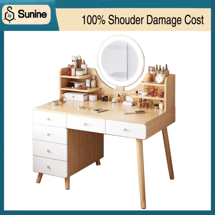 Bedroom Dressing Table with Drawers& Mirror Vanity Dresser Makeup