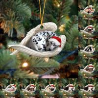 Acrylic Plate Printed Hanging Ornament Sleeping Angel Dog Christmas Funs Pendant Cartoon Christmas Tree Decoration Home Decor Christmas Ornaments