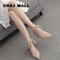 KKJ MALL Ladies Shoes 2022 Spring New High-heeled French Single Shoes Womens Mid-heel Pointed Toe All-match Lace-up Ladies Shoes