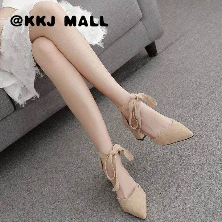 kkj-mall-ladies-shoes-2022-spring-new-high-heeled-french-single-shoes-womens-mid-heel-pointed-toe-all-match-lace-up-ladies-shoes