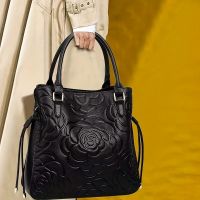 onlcicn Genuine Leather Tote Bag For Women, Flower Embossed Handbag, Luxury Crossbody Bag Purses