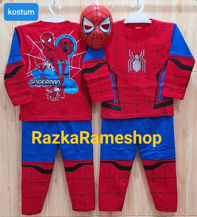 KOSTUM STELAN SPIDERMAN PANJANG+TOPENG/PIYAMA SPIDERMAN | Lazada Indonesia