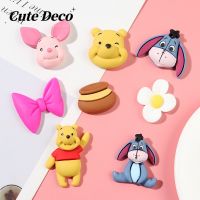 【Cute Deco】Cute Cartoon Winnie Bear (8 Types) Flat Bottom Winnie The Pooh He / Pig With Big Ears Charm Button Deco/ Cute Jibbitz Croc Shoes Diy / Charm Resin Material For DIY