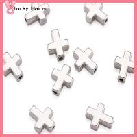 LUCKY HAIRACC 50pcs ยาว16มม. จี้ไม้กางเขนโลหะผสมแพลตตินั่มสไตล์ทิเบต เงินสีเงิน กว้าง12มม. ชุบเงินข้ามรูปร่างยุโรปขนาดเล็กหลุม spacer ลูกปัด สีสดใสและน้ำหนักเบา โลหะผสมอัลลอยด์ เครื่องรางทำด้วยมือแบบดีไอวาย สาวๆ