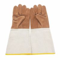 Welding Gloves Leather Long Wear-resistant Welding Welder Protective Gloves Canvas Sleeve Fur Gloves