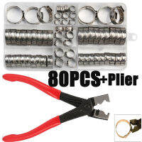 80pcs หู Stepless CLAMP สแตนเลสหนอนไดรฟ์การใช้น้ำท่อ Clamps คลิป + 1PC ท่อคลิป CLAMP คีม-serfgfdtr