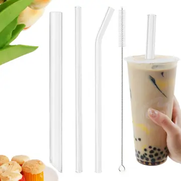 4 Pieces Glass Boba Straws Reusable Glass Drinking Straws Wide
