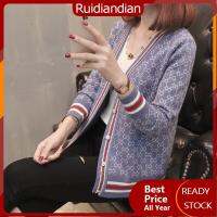 Ruidiandian เสื้อคาร์ดิแกนกระดุมแถวเดียวสำหรับผู้หญิง,เสื้อแฟชั่นกระดุมแถวเสื้อกันหนาวพิมพ์ลายเสื้อกันหนาวเข้ากับทุกชุดผู้หญิงเสื้อคาร์ดิแกนแบบถักฤดูใบไม้ร่วง S-3XL