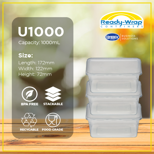 Uratex Rectangular Microwavable Food Container (1000 mL) – Uratex