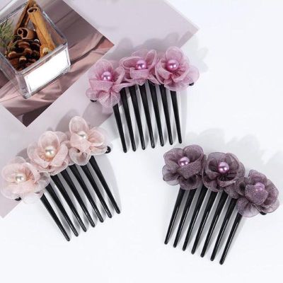 Korean Inserted Comb Adult Elegant Seven Tooth Spun Silk Pearl Hair Comb Hair Clip