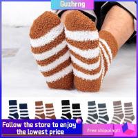 GUZHRNG 1 pair Fashion Plush Winter Warm Stripe Sox Thickening Sleep Bed Sock Coral velvet socks