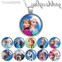 ✹⊕۞ Winter Princesses Elas Anna Girls gift Round Glass glass cabochon silver plated/Crystal pendant necklace jewelry for Gift