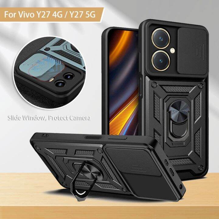 สำหรับ-vivo-y27-y36-vivoy27-5g-4g-เคสโทรศัพท์2023ฝาหลังเคสกันกระแทกมือถือพวงกุญแจรถขาตั้งที่จับกล้องหน้าต่างเลื่อนได้ปกป้องขอบนุ่มเคสในสต็อกสินค้า