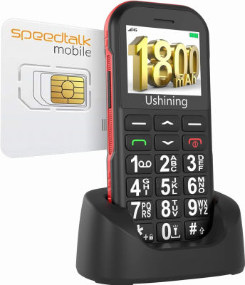 USHINING 4G LTE Unlocked Senior Cell Phone with Speed Talk SIM Card 1800mAh Seniors Feature Phone Type-C Charger Basic Phone for Elderly Unlocked Feature Cell Phone with Charging Dock(Black)