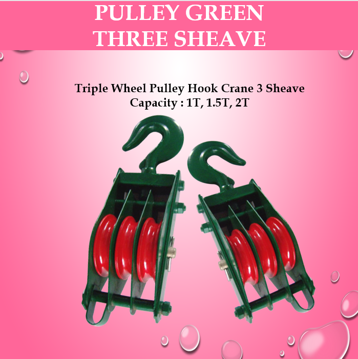 Pulley 3 Wheel Sheave / 3 Wheel Hook Type Pulley Block Heavy Duty