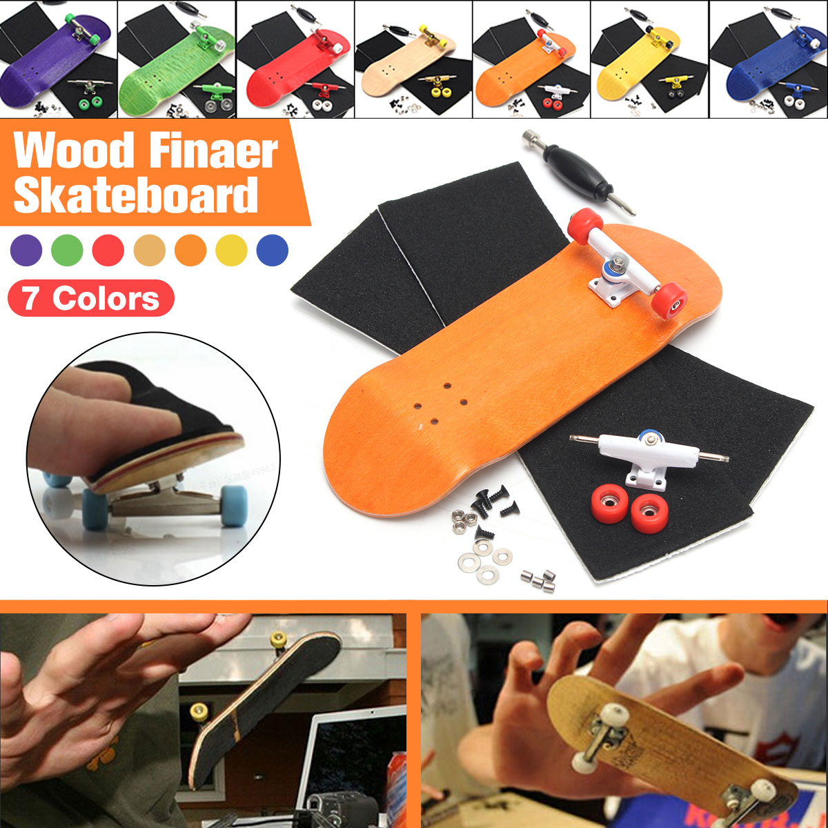 32mm Basic Complete Wooden Fingerboard Grit Box Foam Tape Set 7 Wood Colours ！ 