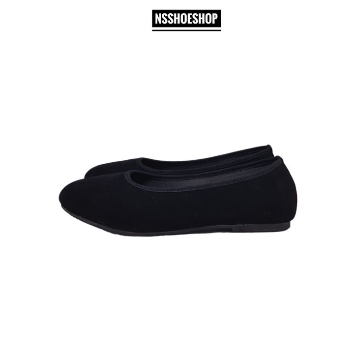 nsshoes-รองเท้าคัทชู-ส้นเตี้ย-ส้นแบน-สีดำกำมะหยี่-size-36-40