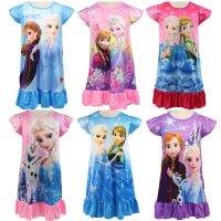 2023 Disney Princess Girls Dressเสื้อผ้าฤดูร้อนเสื้อผ้าเด็กแช่แข็ง 2 Anna Elsaชุดนอนเด็กวันเกิดชุดลำลอง 3 8Y