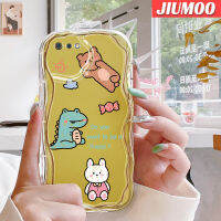 เคส JIUMOO สำหรับ Realme C2 C2S เคส A1K OPPO เคสนิ่มแบบใสกันกระแทกป้องกันเลนส์กล้องเนื้อครีมจระเข้ลายคลื่นน่ารัก