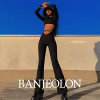 BANJEOLON spring new V-shaped waistless cross straps solid color flared women