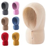 ฤดูหนาว Womans หมวก Unisex ถัก Hooded คอหมวก Beanie สำหรับผู้ชายและผู้หญิงสีทึบหมวกอุ่น Balaclava หมวก