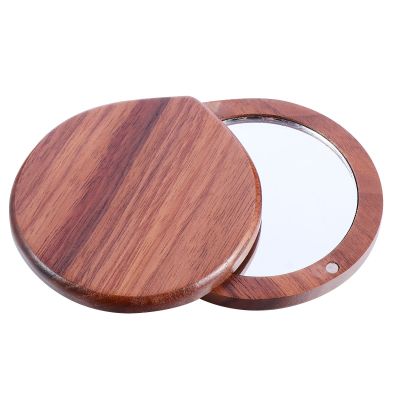 Portable Vanity Circle Mirrors Makeup Desktop Pocket Looking Glass Walnut Mini Travel Mirrors