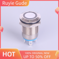 Ruyie 12mm โลหะ annular ปุ่มกดสีดำสวิทช์แหวน LED Light LATCHING