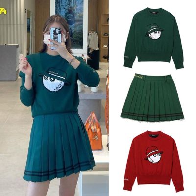 [COD] South Koreas single golf ladies suit anti-slip pleated pants autumn and winter knitted sweater slim fit