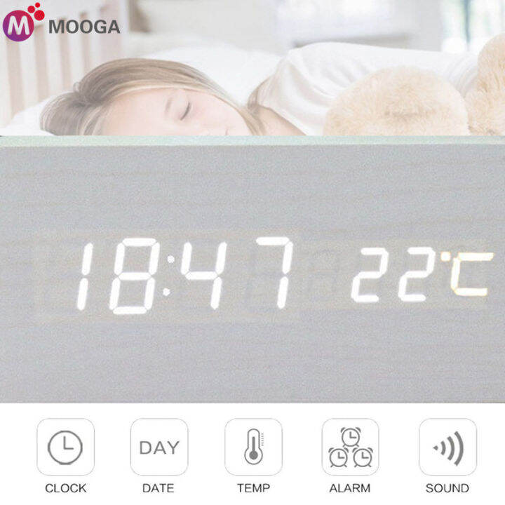 พร้อมสต็อกในประเทศไทย-wood-led-alarm-clock-นาฬิกาดิจิตอลนาฬิกาดิจิตอลไม้-led-นาฬิกาปลุกแสดงเวลาวันที่-ปี-การตั้งค่าการเตือนและอุณหภูมิ