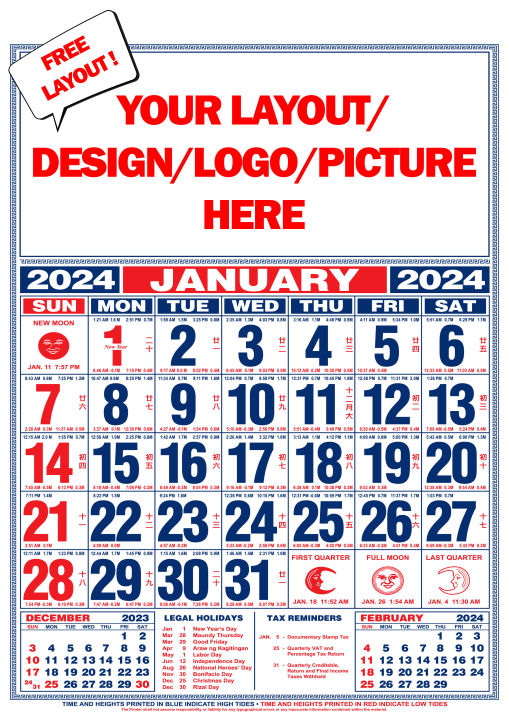 COMMERCIAL CALENDAR 2024 11.6x17inches Size PERSONALIZED Lazada PH
