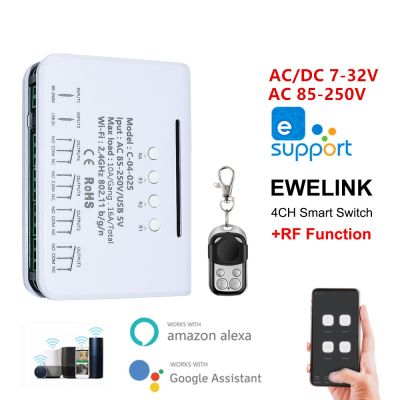 EWELINK 4CH Wifi Smart Light Switch Module APP Remote Control 12V 220V 24V RF Receiver Relay Board Work With Alexa Google Home