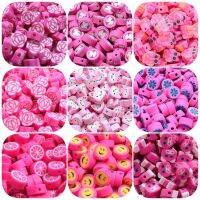 【CW】◕☫  30pcs Mixed Styles Pink Polymer Clay Beads Loose Smiley Bead Necklace Earring Jewelry Making  Accessories