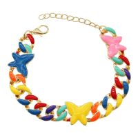 [COD] European and colorful dripping oil butterfly personality Cuban chain bracelet trendy nightclub hip-hop decoration