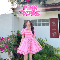 SEOULMATE PINK ROSE #SM6599 เดรสผ้าลินินแขนตุ๊กตา มาพร้อมดีเทลปักดอกไม้สุดน่ารัก สีชมพูสดใส มีซับในอย่างดี