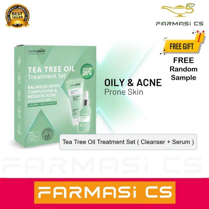 Cosmoderm Tea Tree Oil Acne Skin Treatment Set FREE Cosmoderm Sample