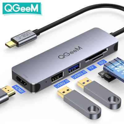 QGeeM USB C Hub Dock for Pro Multi 3.0 USB Hub Type C Adapter Card Readers HDMI Splitter Type-C Hub for Laptops Tablets