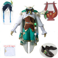 Anime Game Genshin Impact Cosplay Venti Costume Party Dress With Wig Women Halloween Carnival Cos Clothing Outfit