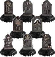 Sursursurprise 8Pcs ตกแต่งหลุมฝังศพฮาโลวีน,ฮาโลวีน Gravestone Honeycomb Centerpieces Foam RIP Table Topper สำหรับ Party Supplies