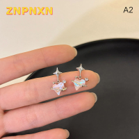 ZNPNXN ต่างหูคริสตัลโอปอลหัวใจพีชสีชมพู6ชิ้น เซ็ตสำหรับผู้หญิงต่างหูโลหะเหลว