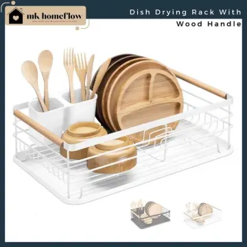 Black Dish Rack with Wood Handles