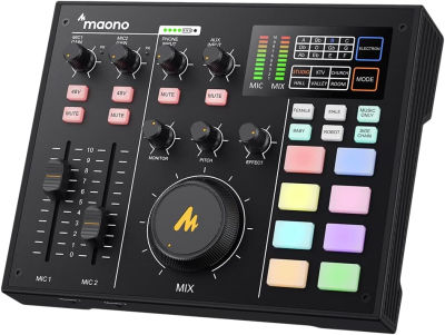 Audio Interface with DJ Mixer and Sound Card, Maonocaster Portable ALL-IN-ONE Podcast Production Studio with XLR Condenser Microphone for Guitar, Live Streaming, PC, Recording, and Gaming (AM100 K0)