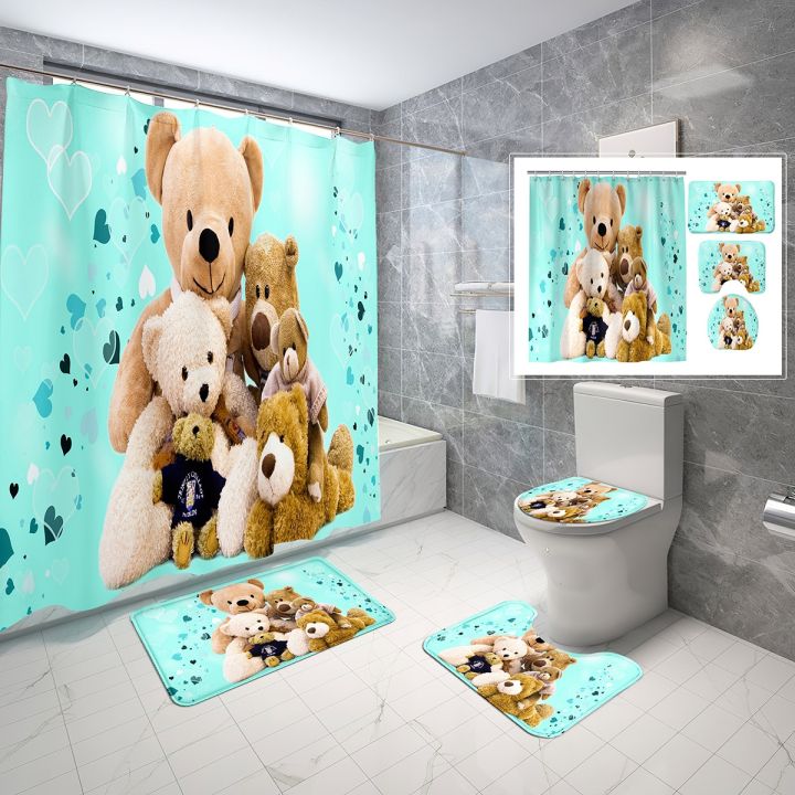 cw-4-pcs-shower-curtain-sets-with-rugs-toilet-lid-cover-and-couple