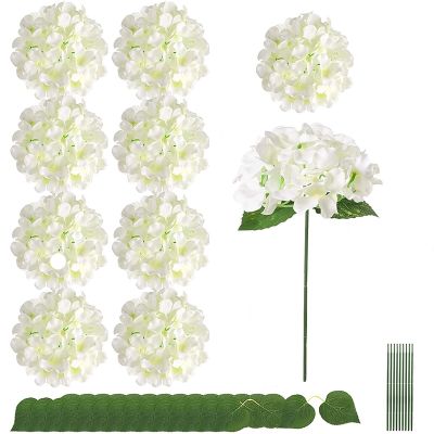 hot【cw】 Artificial Decorations Silk Hydrangea Flowers Heads with Leaves and Stems for Wedding