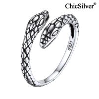 Chicsilver 925เงินสเตอร์ลิงวินเทจแหวนงูคู่หัวสำหรับผู้หญิงผู้ชายงูปรับได้ Ouroboros แหวนปรับขนาดได้ซ้อนกันได้