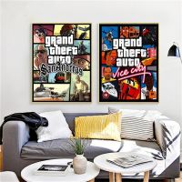 Vintage Canvas Art พิมพ์ภาพวาดโปสเตอร์ภาพผนังสำหรับห้องพักตกแต่งบ้าน-GTA 5 San Andreas Vice City