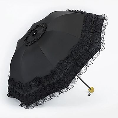 ร่มลูกไม้กันฝนสำหรับผู้หญิงร่มกันแดดร่มสีดำพับได้สำหรับเจ้าหญิง Guarda Chuva Invertido ตกแต่งป้องกัน UV