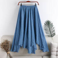 Linen Skirt Womens Spring Summer 2020 New women Midi Solid Color wild Irregular Pleated blue black big swing Fishtail Skirt