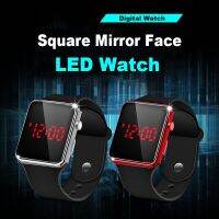 Square Mirror Face Silicone Band Digital Watch WristWatch New LED Watches Metal Frame Sport Clock