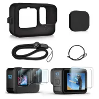 Silicone Sleeve Case for GoPro Hero 11/10/9 Black Screen Protector+ Lens Caps+ Lanyard for Go Pro Hero11 Hero 10/9 Accessory Kit