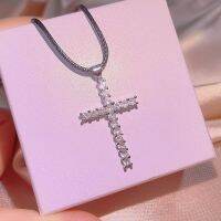 [COD] Cross-border fashion womens necklace micro-inlaid zircon cross ins gold-plated pendant with box chain tide